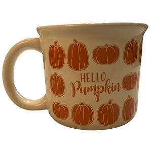 Hello Pumpkin Hot Cold Mug Cup Cream Color Harvest Orange All Over Pumpkins